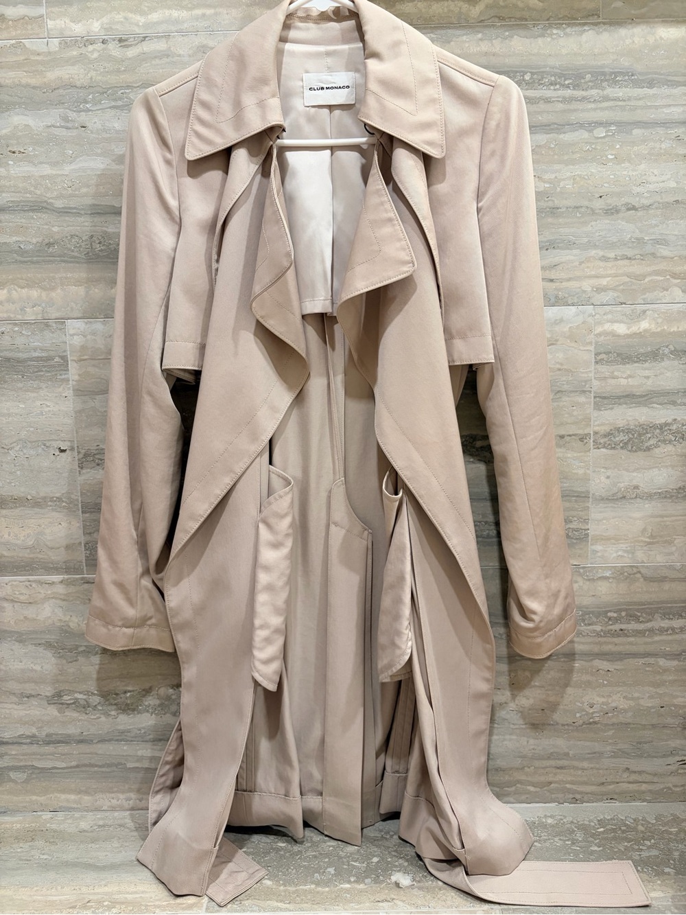 Club Monaco Draped Trench Coat in Light Taupe